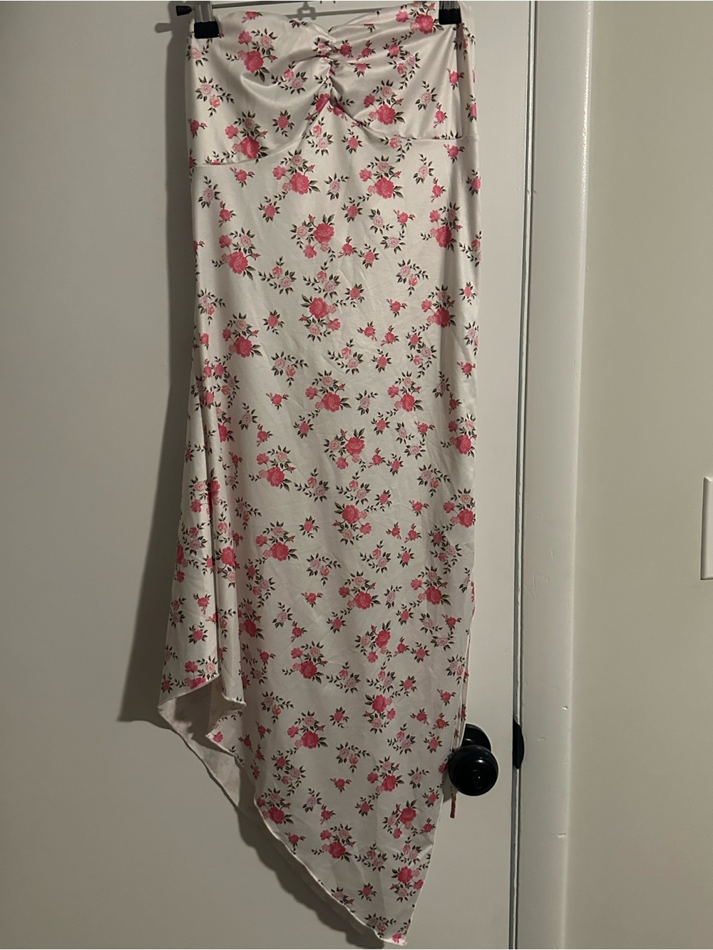 Floral pink and white asymmetrical dress